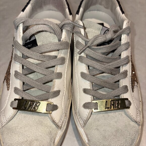 Golden Goose - Super-Star in nappa leather with gold glitter star and black heel - Picture 1 of 6